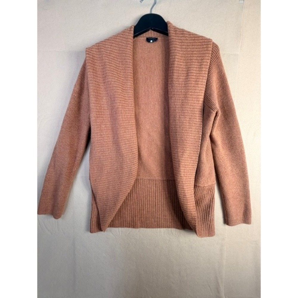 Talbots Pure Merino Wool Cardigan Sweater Large Rust Open Front Shawl Collar